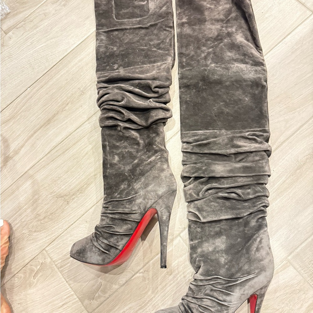 Christian Louboutin Gray Heels with Red Sole
